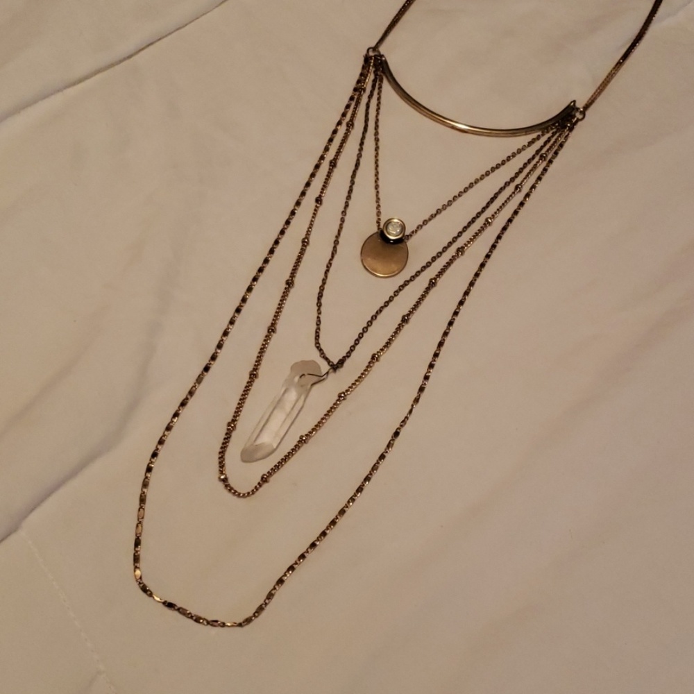 Gold Quartz Crystal Layered Necklace